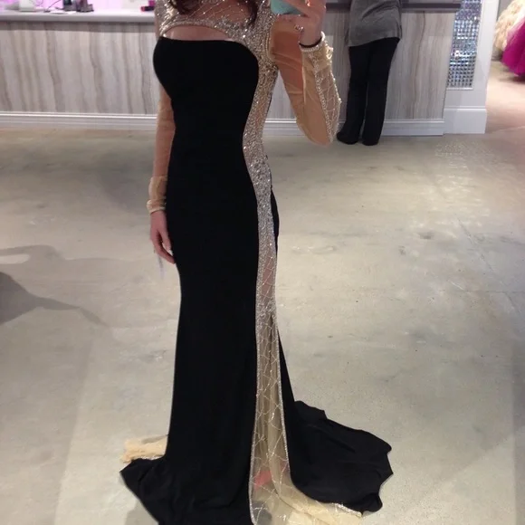 Jovani Black and Silver Long Sleeve Prom Dress - Picture 1 of 8
